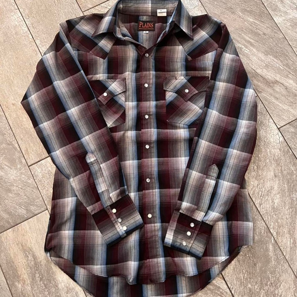 Plains Western Wear Plaid Snapfront Long Sleeve Shirt Men's Size Small